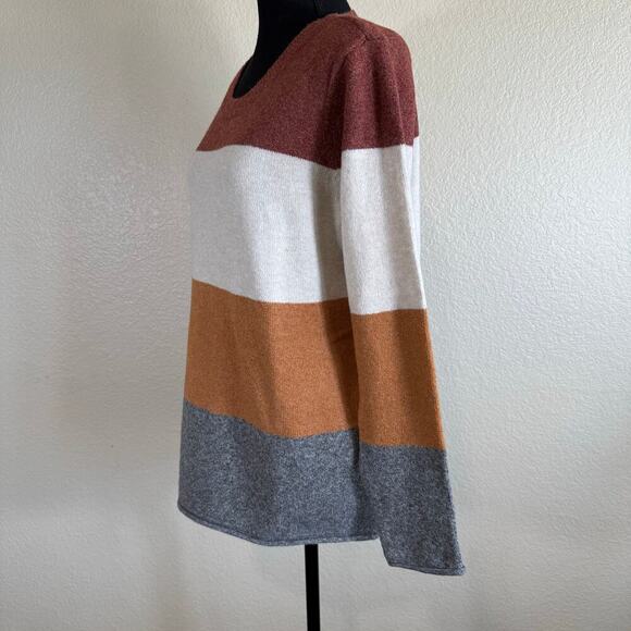 NWT Pinque Gina Crew Neck Block Stripped Sweater Rust Stone Combo Soft Size XL - Picture 4 of 10